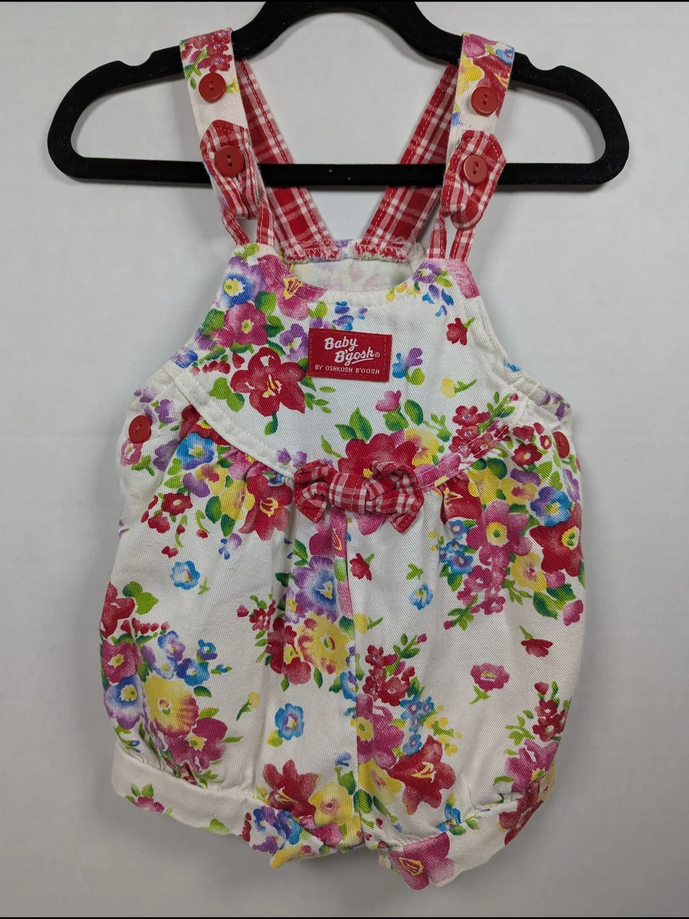 VTG 80s 90s OshKosh B'Gosh Vestback Overalls Bubble Red Floral Sz 18 Months USA